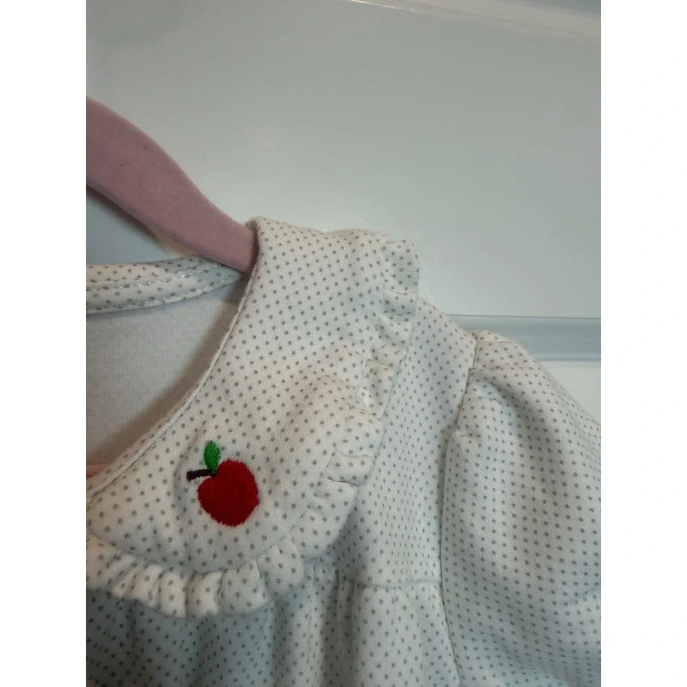 Little Paper Doll Girls Green  Dot Apple Embroidered Dress Size 6Y School Fall